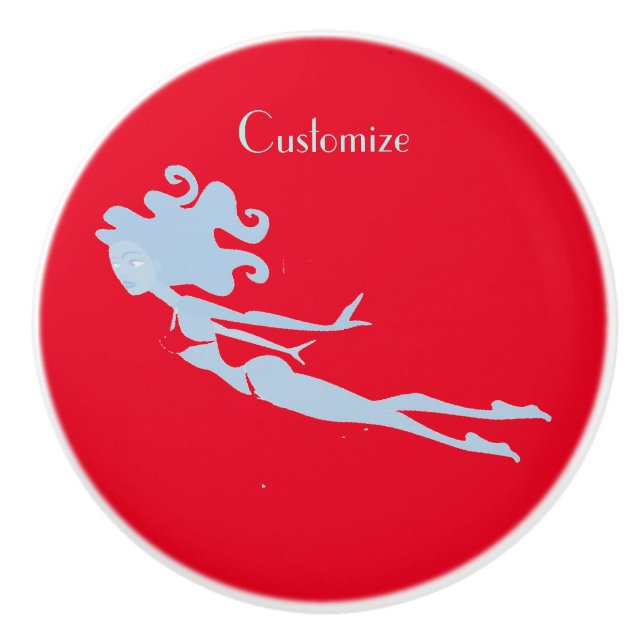 Blue Mermaid Swimmer Thunder_Cove Ceramic Knob (Front)
