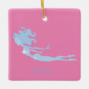 Blue Mermaid Swimmer Thunder_Cove Ceramic Ornament