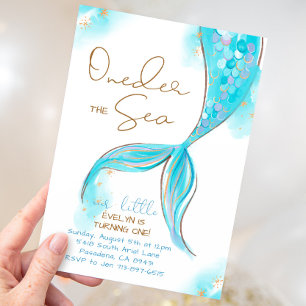 Blue Mermaid Tail 1st Birthday ONEder The Sea Invitation