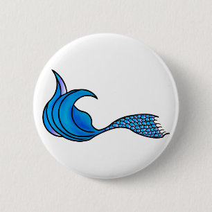 Blue mermaid tail on a pin/button 6 cm round badge