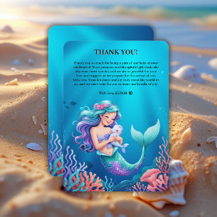 Blue Mermaid Under the Sea Baby Shower Thank You Card