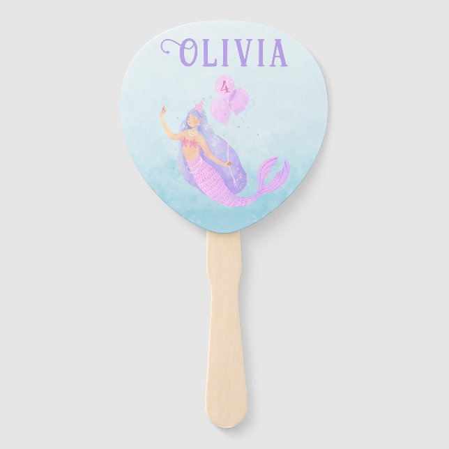 Blue Mermaid Under the Sea Girl Birthday Hand Fan (Front)