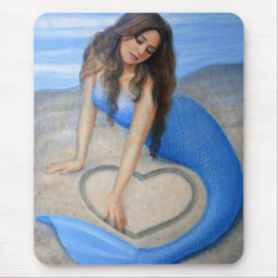 Blue Mermaid's Heart Mouse Mat