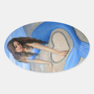 Blue Mermaid's Heart Oval Sticker