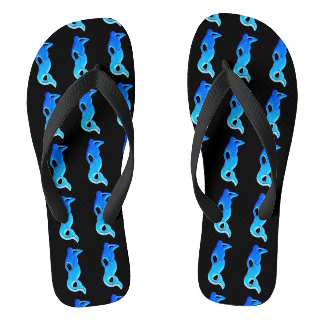 blue mermaids on black flip flops (Footbed)