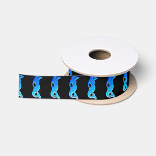 blue mermaids on black satin ribbon