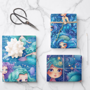 Blue Mermaids Wrapping Paper Sheet