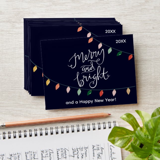 Blue Merry and Bright Christmas Lights Gift Card Envelope (Stacked)