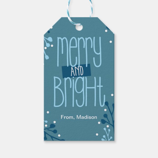 Blue Merry and Bright Holiday Git Tag (Front)
