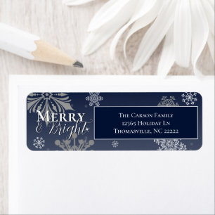 Blue Merry and Bright Snowflakes Christmas Address