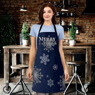 Blue Merry and Bright Snowflakes Christmas Apron