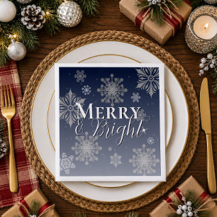 Blue Merry and Bright Snowflakes Christmas Napkin