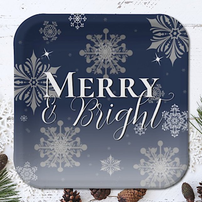 Blue Merry and Bright Snowflakes Christmas Paper Plate (Blue Merry and Bright Snowflakes Christmas Paper Plates)