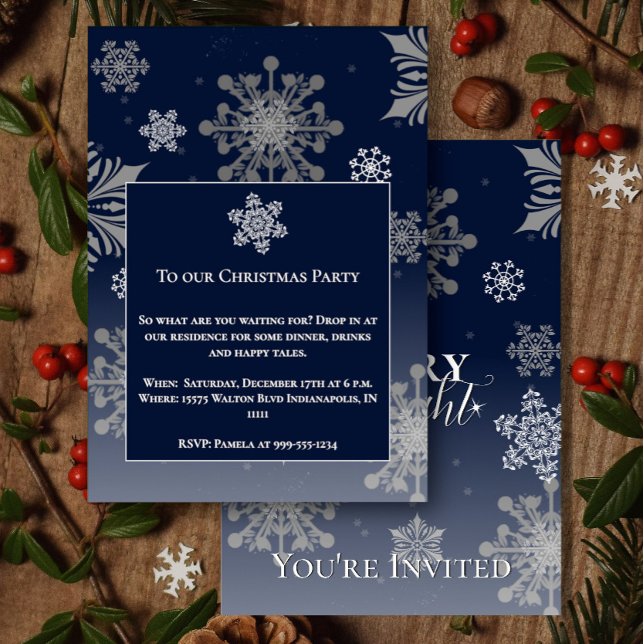 Blue Merry and Bright Snowflakes Christmas Party Invitation (Blue Merry and Bright Snowflakes Christmas Party Invitation)
