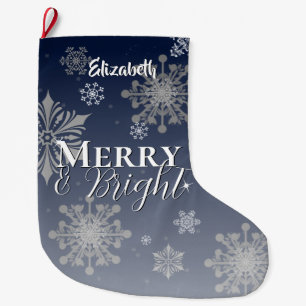 Blue Merry and Bright Snowflakes Large Christmas Stocking