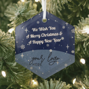 Blue Merry Christmas Business Logo simple decor Glass Tree Decoration