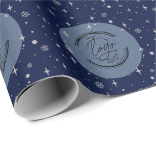 Blue Merry Christmas Business Logo Snowflake Wrapping Paper