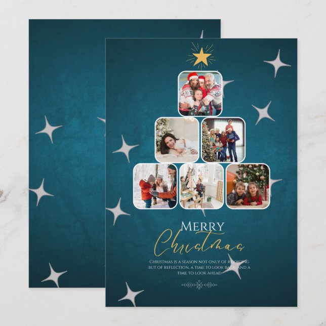 Blue Merry Christmas Family Holiday Card (Front/Back)