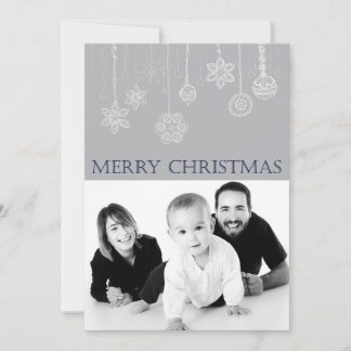 Blue Merry Christmas Family Photo Holiday Card