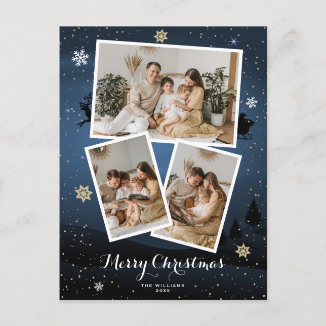 Blue Merry Christmas Holiday Photo Postcards (Front)