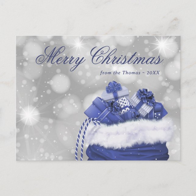 Blue Merry Christmas Holiday Postcard (Front)