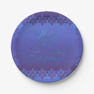 Blue Merry Christmas Paper Plate