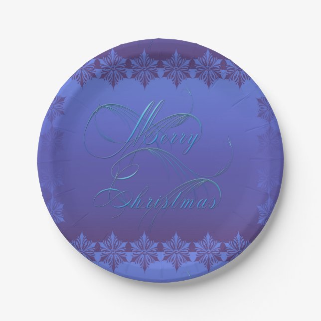 Blue Merry Christmas Paper Plate (Front)