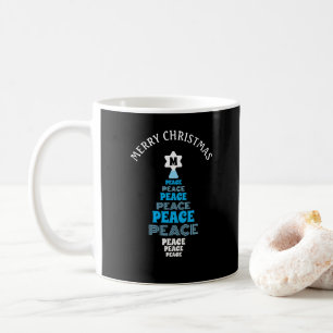 Blue Merry Christmas Peace Tree Single Initial Coffee Mug