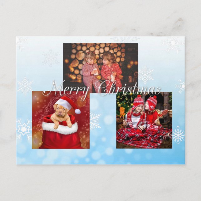 Blue Merry Christmas Personalised Photo Postcard (Front)