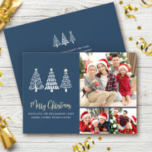 Blue Merry Christmas Photo Whimsical Trees Script