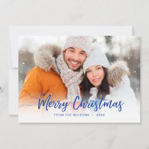 Blue Merry Christmas Script Overlay Holiday Photo