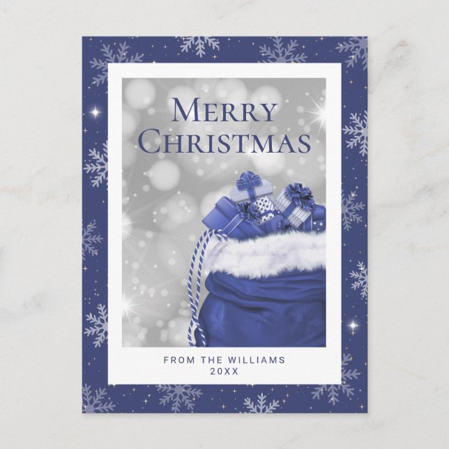 Blue Merry Christmas Snowflake Holiday Postcard (Front)