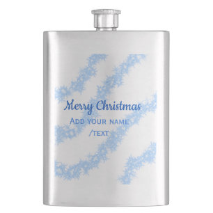 Blue merry christmas sparkle glitter lines add nam hip flask