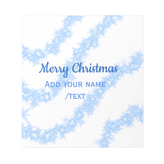 Blue merry christmas sparkle glitter lines add nam notepad (Front)