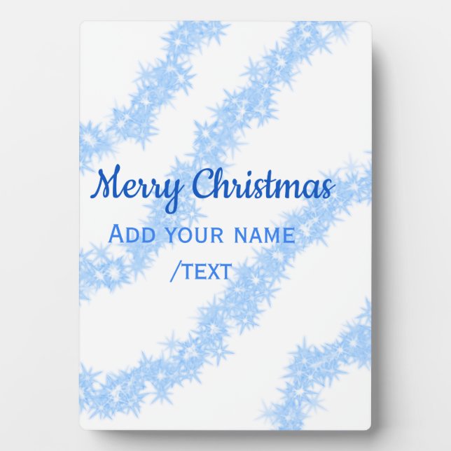 Blue merry christmas sparkle glitter lines add nam plaque (Front)