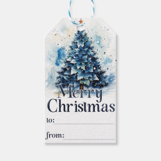 Blue Merry Christmas Tree Gift Tags