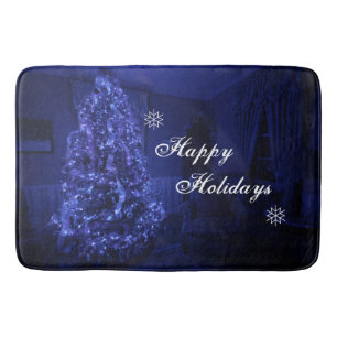 Blue Merry Christmas Tree Lights Bath Mat