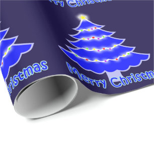 Blue Merry Christmas tree Wrapping Paper