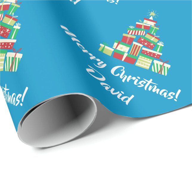 Blue Merry Christmas Tree wrapping paper (Roll Corner)