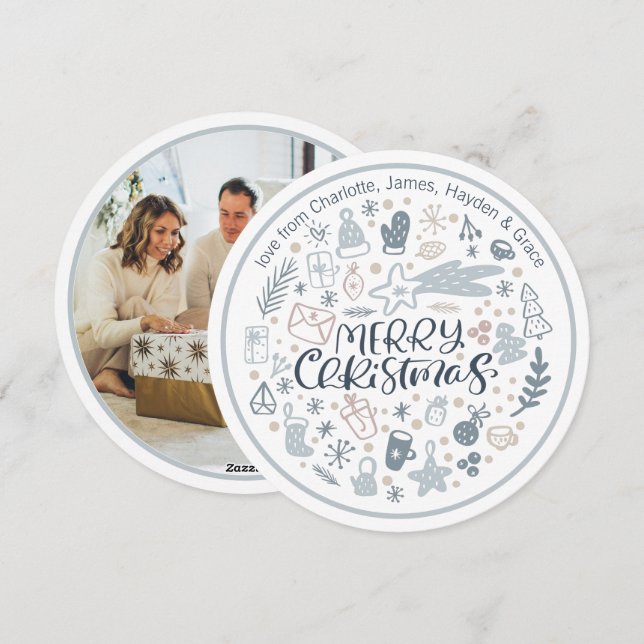 Blue Merry Christmas Typography Personalised Photo Holiday Card (Front/Back)