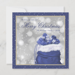 Blue Merry Christmas Winter Holiday Cards