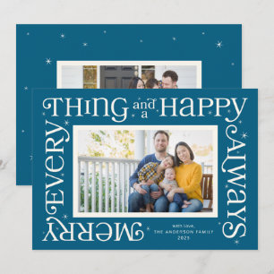 Blue Merry Everything and Happy Always Photo Holiday Card