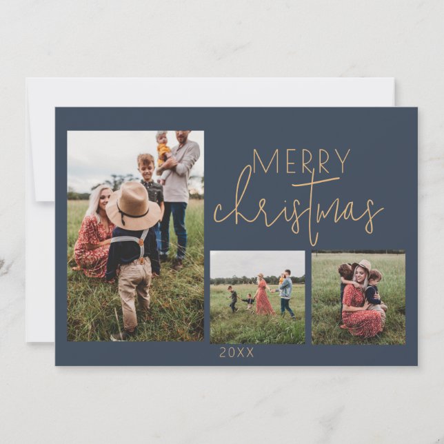 Blue MERRY Holiday Christmas Card (Front)