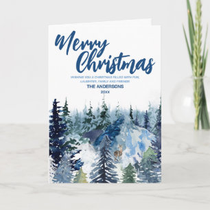 Blue Merry xmas tree forest Modern raindeer Holid Card