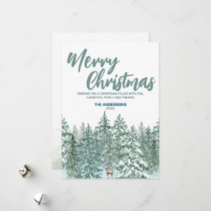 Blue Merry xmas trees forest Modern raindeer Holid Holiday Card