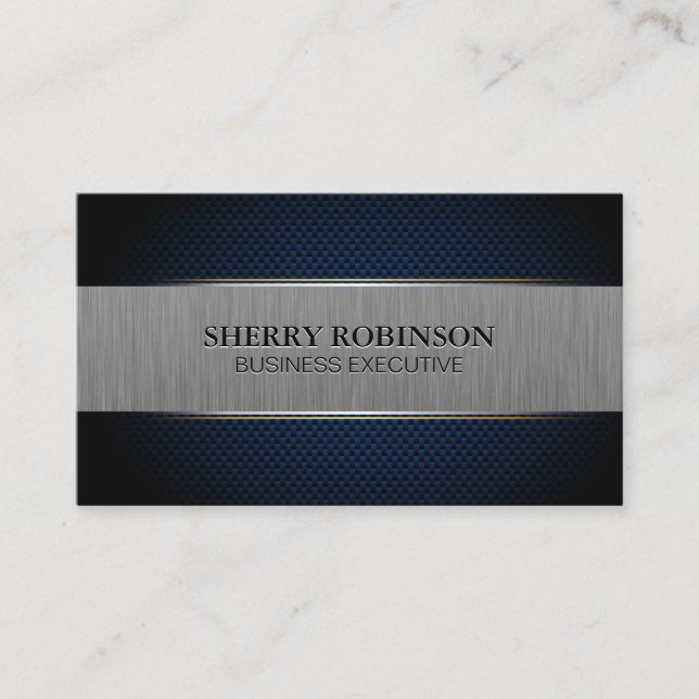 Blue Mesh | Metallic Brushed Banner Business Card (Front)