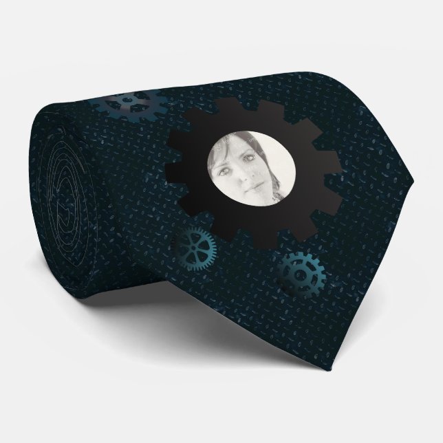 Blue Metal Gears Photo Tie (Rolled)