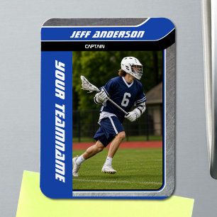 Blue Metal ILacrosse Player Photo Magnet