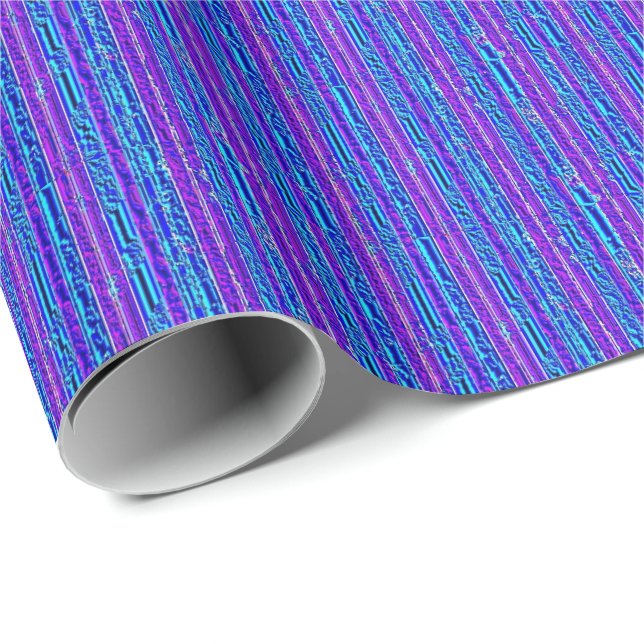 Blue Metal Purple Stripes Wrapping Paper (Roll Corner)