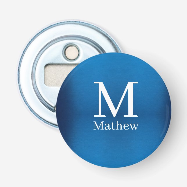 blue metallic abstract shiny monogram name man  bottle opener (Front)